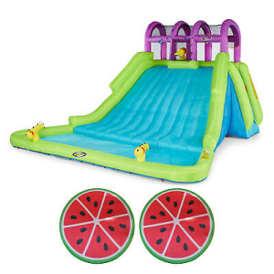 Kahuna Mega Blast Water Park & Comfy Floats Sun Disc Float, Watermelon (2 Pack)