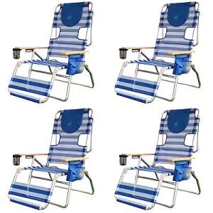 Ostrich 3-N-1 Altitude Outdoor Reclining Patio Beach Lounge Chair, Blue (4 Pack)